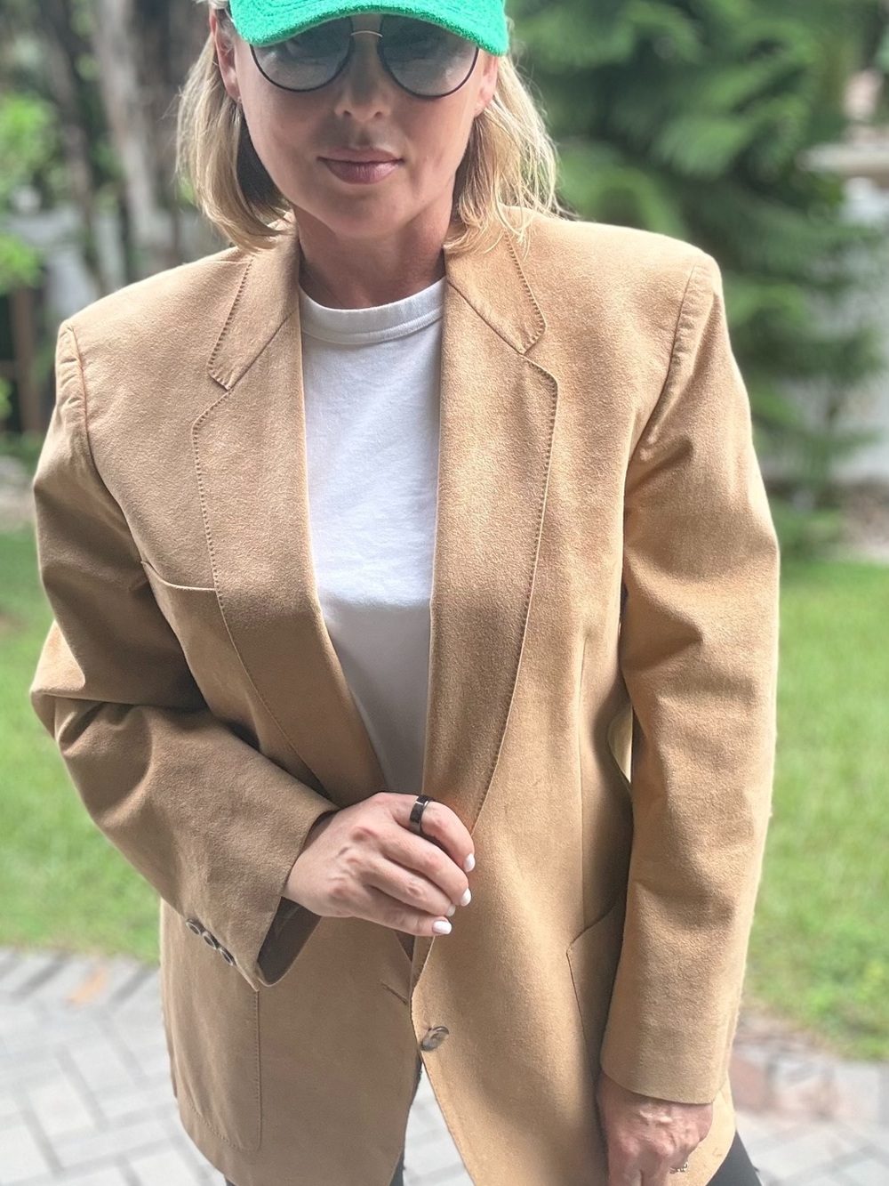 Classic Women's Camel Suede Oversized Blazer Jacket XL